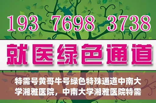 特需号黄哥牛号绿色特殊通道中南大学湘雅医院，中南大学湘雅医院特需绿色特殊通道，黄哥牛号引领医疗新风尚