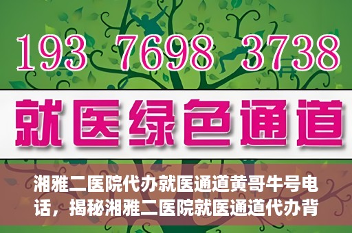 湘雅二医院代办就医通道黄哥牛号电话，揭秘湘雅二医院就医通道代办背后的神秘人物——黄哥牛号电话曝光