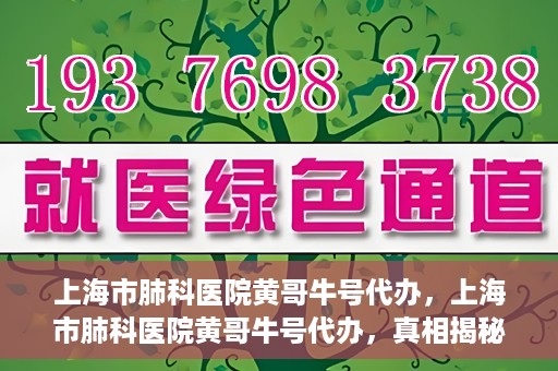 上海市肺科医院黄哥牛号代办，上海市肺科医院黄哥牛号代办，真相揭秘与深度解读